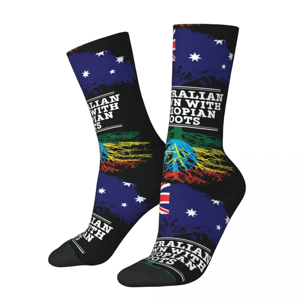 Funny Happy Men's compression Socks Australian Grown Country Roots Vintage Harajuku Ethiopian Cross Art Ethiopia Crew Sock