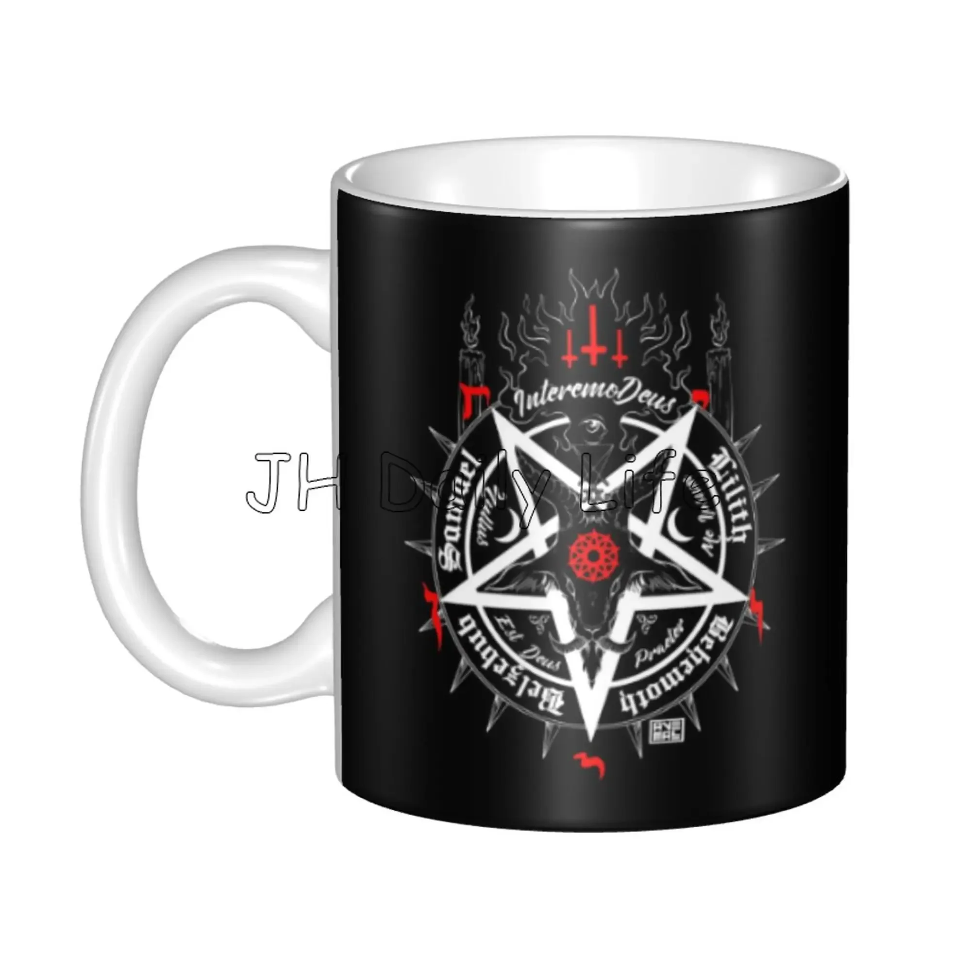 Tazas de café con estampado de levitán Baphomet negro, diablo místico, satánico, ecológico, Taza de cerámica de 11oz, taza de té personalizada, cacao y leche