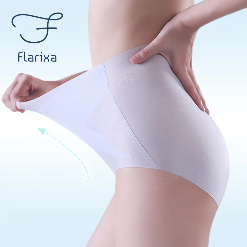 Flarixa Ice Silk Seamless Panties Women Ultra Thin Belly Shaping Briefs With High Waist Tummy Control Pants Hip Lift Underwear