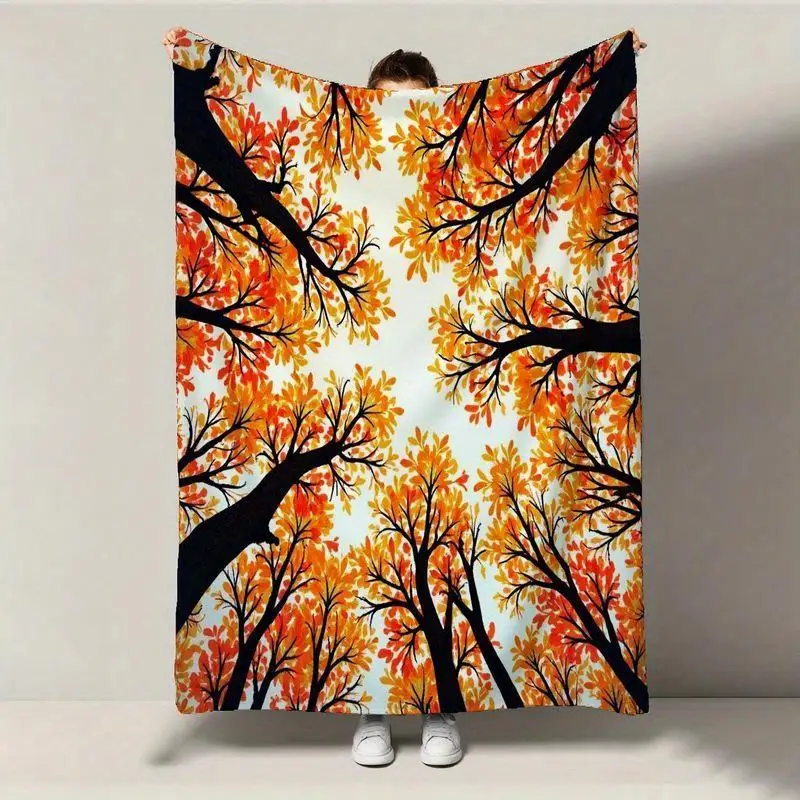 Fall Golden Tree Canopy Pattern Flannel Blanket Warm Cozy Printed Throw Blanket for Living Room Bedroom Travel