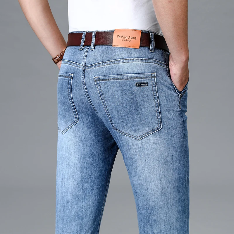 Jeans d'été minces pour hommes, droits, d'âge moyen, affaires, décontracté, tout match, bureau, tenue de soirée classique, fjadt