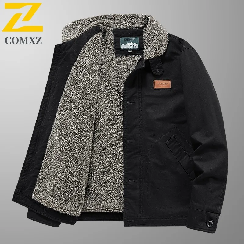 

COMXZ Men's Winter Jacket Outdoor Style Ski Trip Warm Thickened Snow Adventure Lamb Fleece Jacket Camping Trip Windproof Coat