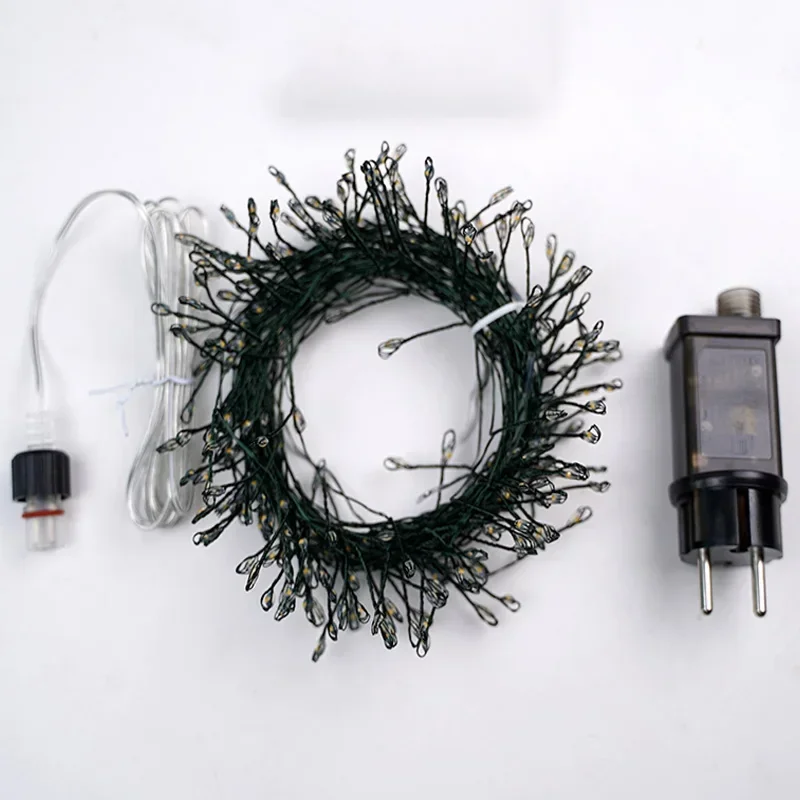 Green Cluster Natal Garland String Lights, Decoração ao ar livre, Jardim interior Tree Plug, Decoração de iluminação de férias, Casamento, 220V, 18m