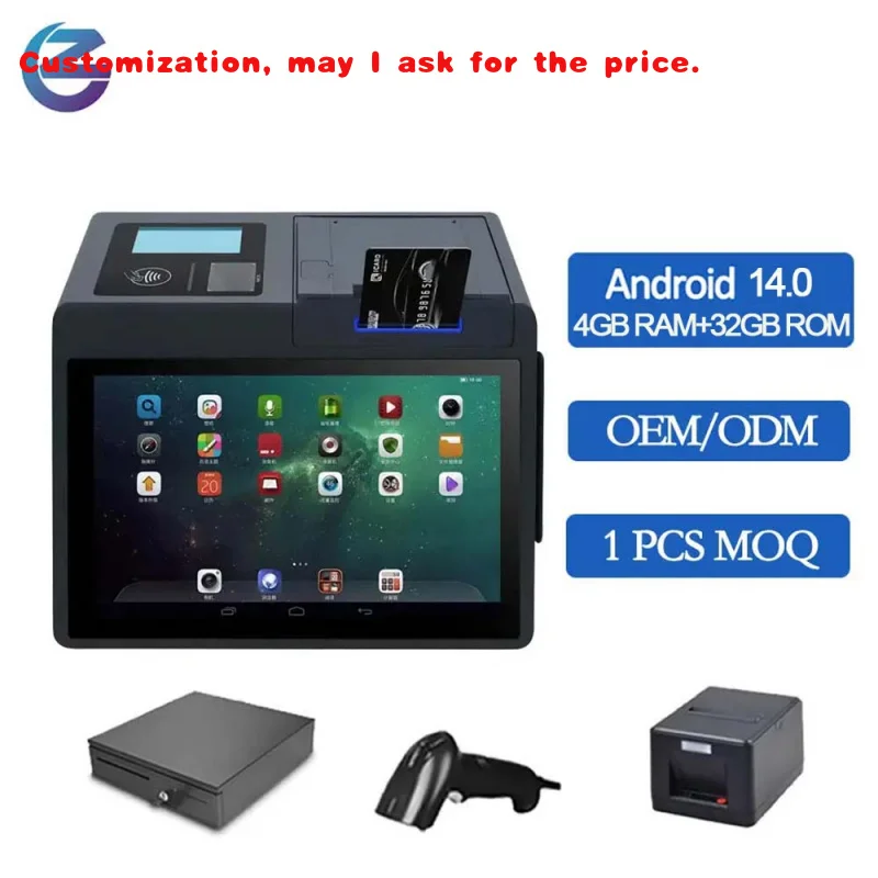 custom.Z100 Android 14 Cash Register Point of Sale Systems Pos Tablet NFC Supermarket Atm All in One Pos Terminal