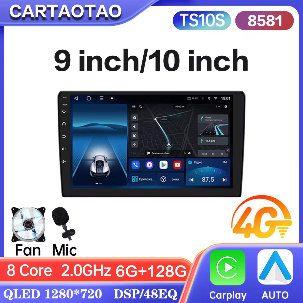 מערכת רדיו לרכב TS10 7862S אנדרואיד 12 עם CarPlay ו-Android Auto, נגן מולטימדיה GPS, מסך 9/10 אינץ', 2 דין, רדיו לרכב, 4G SIM, 8 ליבות, ללא DVD