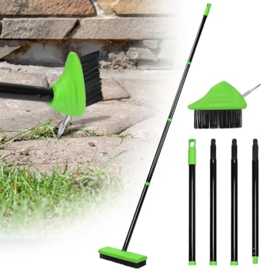 

3 in 1 Weeding Wire Metal Brush Tools, Concrete Scrub Deck Brush with Long Handle for Moss, Tough Stains on Paving, Garden, Pat