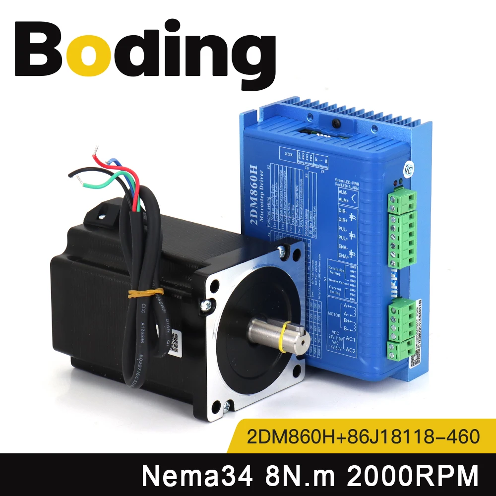 JMC Nema34 2Phase 8N.m Stepper Motor and Driver Kits Match with 57/86/110 Motor 86J18118-460+2DM860H for CNC Router Machine