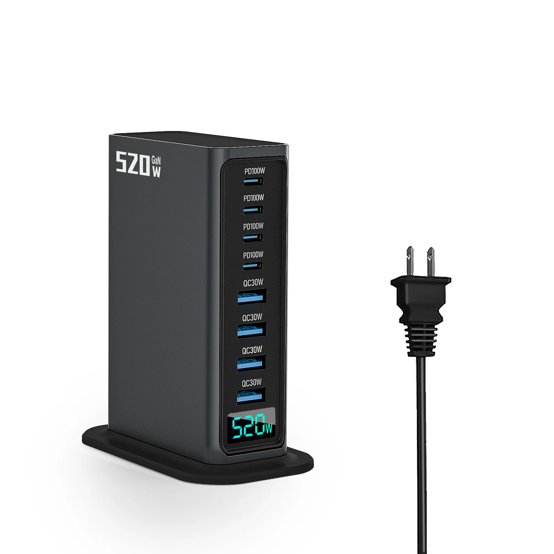520W Fast Charge 3.0 USB Type C Fast Charger Mobile 8-port 5C3A PD Charger Convenient To Carry Tablet Charger AI Digital Display - Image 6