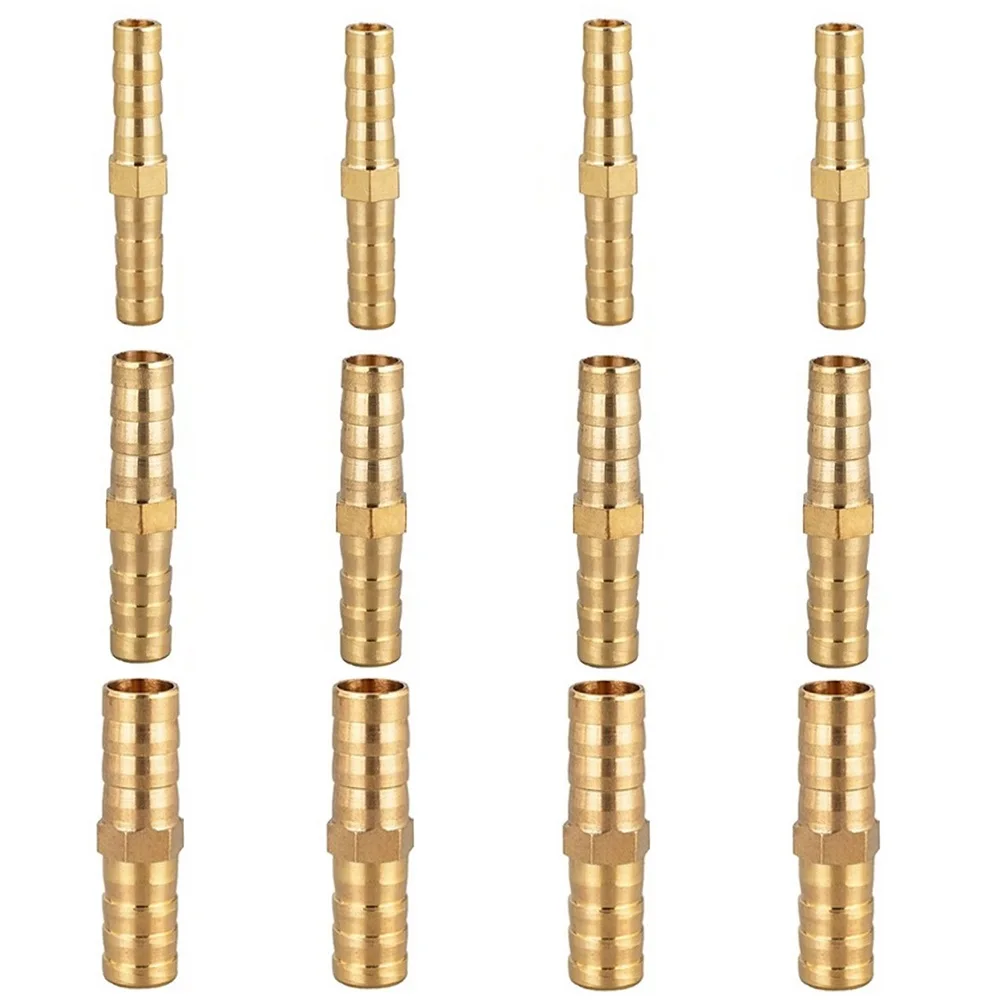 12pcs Brass Hose Connector 6/8/10mm Straight Barb Connector Reducer Adapter For Air Line Water Pipe Fuel Line Hardware Tool