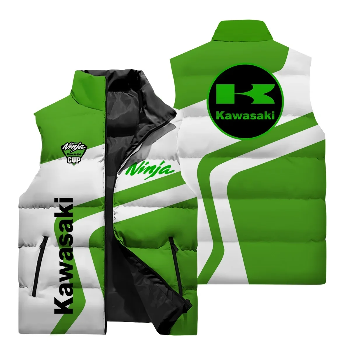 AliExpress New Kawasaki Cycling Vest and Kawasaki Logo 3D Digital Printed Jacket, Kawasaki Motorcycle Cycling Stand Up Collar Zipper Jacket