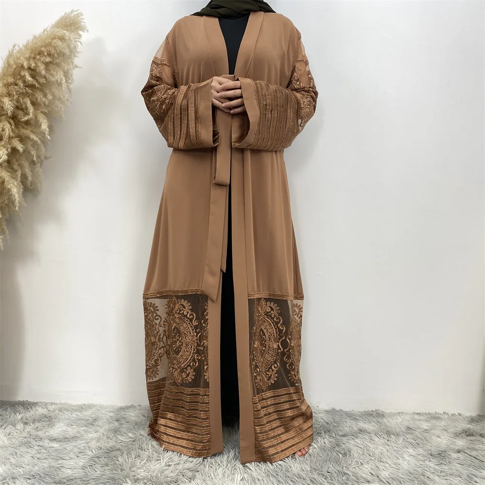 

Ramadan Embroidered Open Abaya Dubai Turkey Party Muslim Dress Belted Abayas Women Kimono Islam Jalabiya Kaftan Gown Caftan Robe