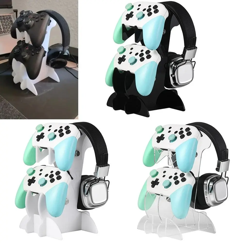Dudukan Pengontrol Game Dua Lapis Dudukan Headphone Kokoh Akrilik Tempat Pajangan Gamepad untuk PS5/PS4/Xbox/Switch