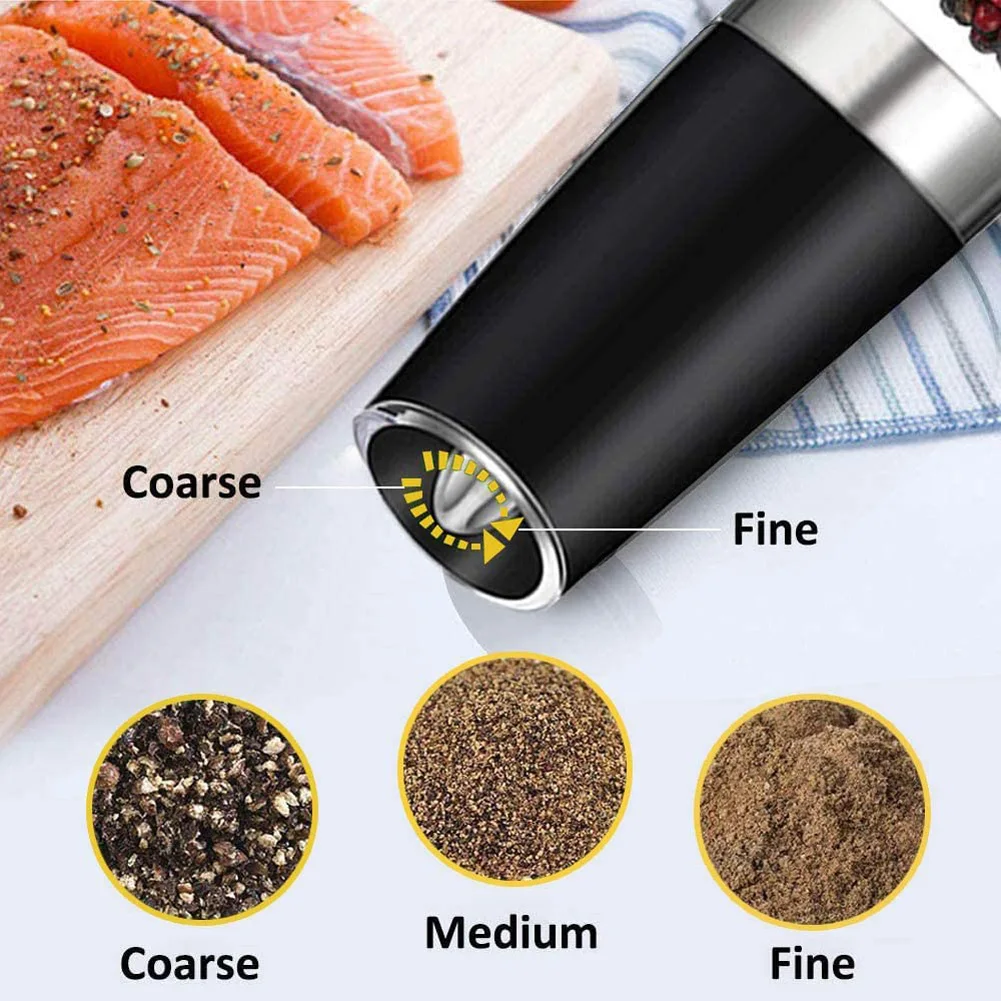 Lectric Automatic Salt and Pepper Grinder Gravity Spice Mill Adjustable Spices Grinder with LED Light Kitchen Tools Gadgets