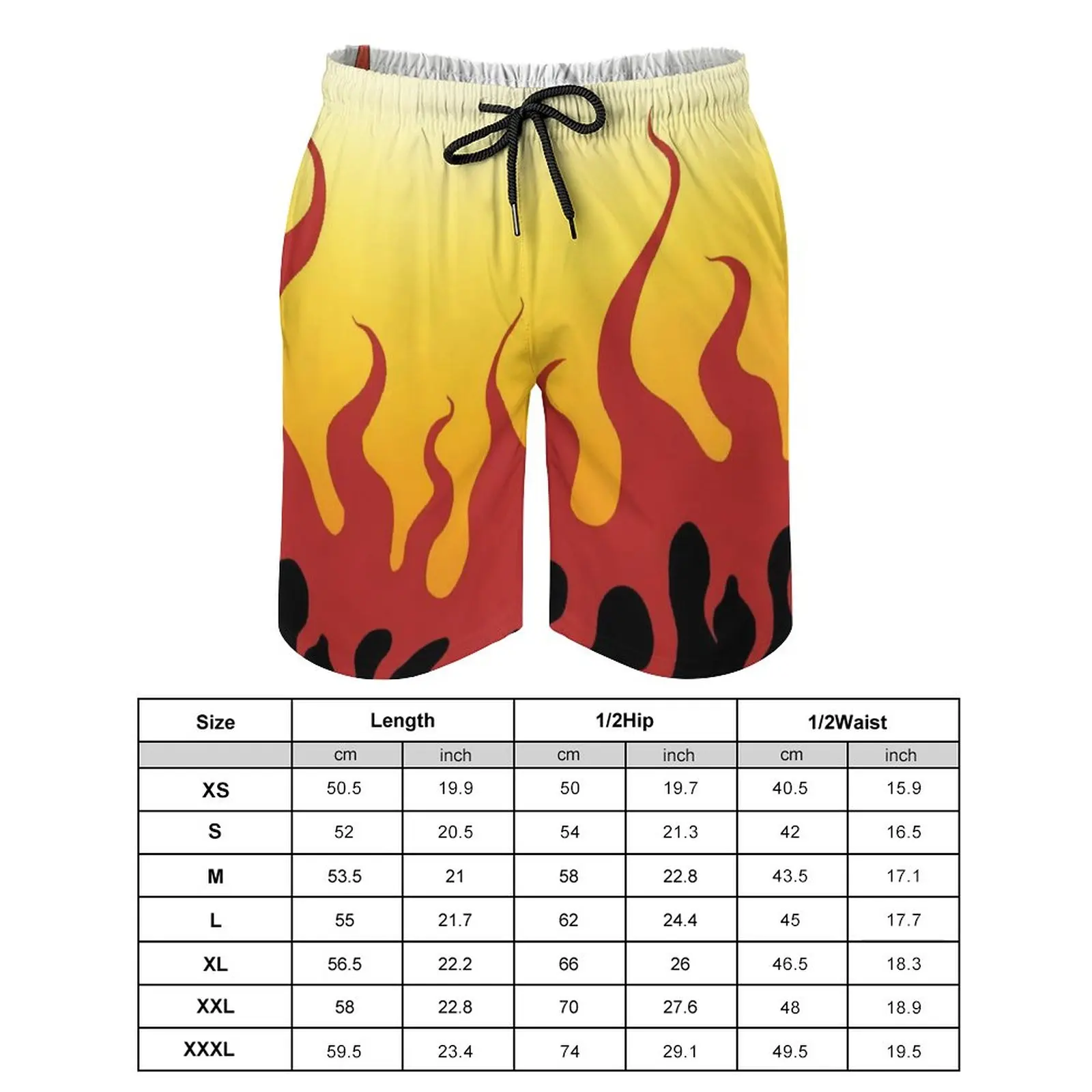 Rengoku Kyoujurou Fire Pattern Board Shorts Demon Slayer Kimetsu No Yaiba Anime Cosplay Cute Beach Short Pants Men Design Trunks