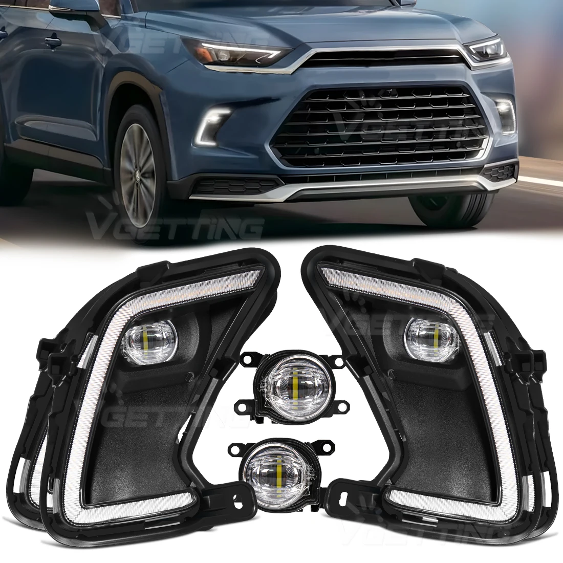 

LED Daytime Running Lights For Toyota Grand Highlander 2024 2025 DRL LED Fog Lamps Front Bumper Headlights Turn Signal Daylights