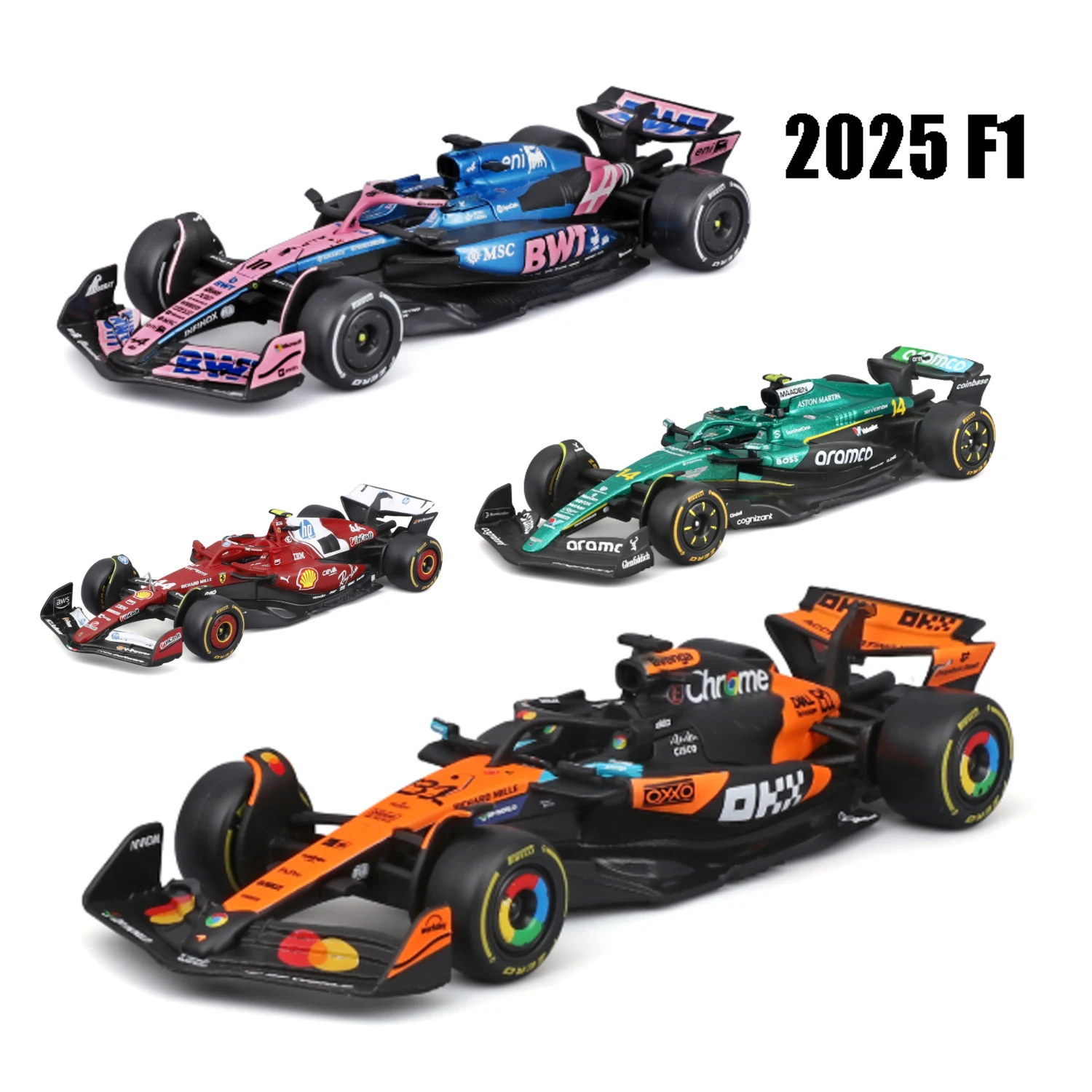Bburago 1:43 McLaren Mcl38 # 4 F1 Fórmula Alpine A525 Modelo Coche Ferrari SF25 2025 Mercedes W16 Red Bull RB21 AMR25 Gif de Navidad