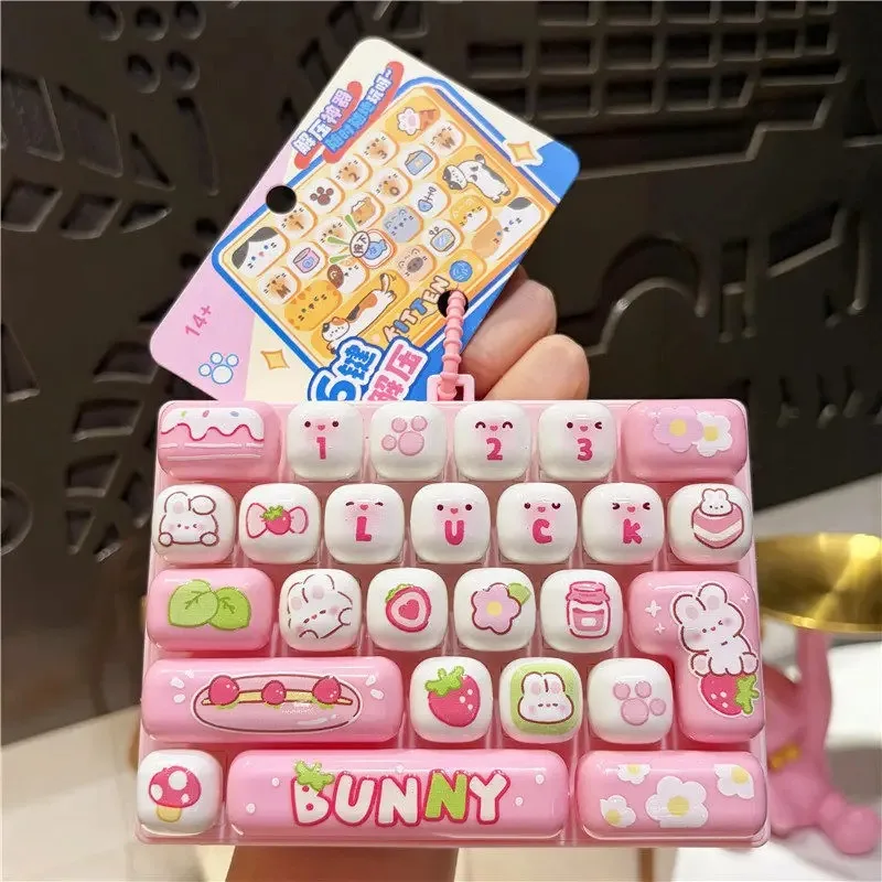 26Grid Keycap Clicker Anti Stress Fidget Keyboard Keychain Decompression Button Cartoon Hand Relax Party Favor Gift 26구 키캡 키링