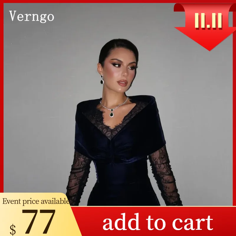 

Verngo Royal Blue Velvet Evening Dress Full Sleeves Mermaid Formal Occasion Dress Elegant Saudi Arabia Prom Gowns Customized