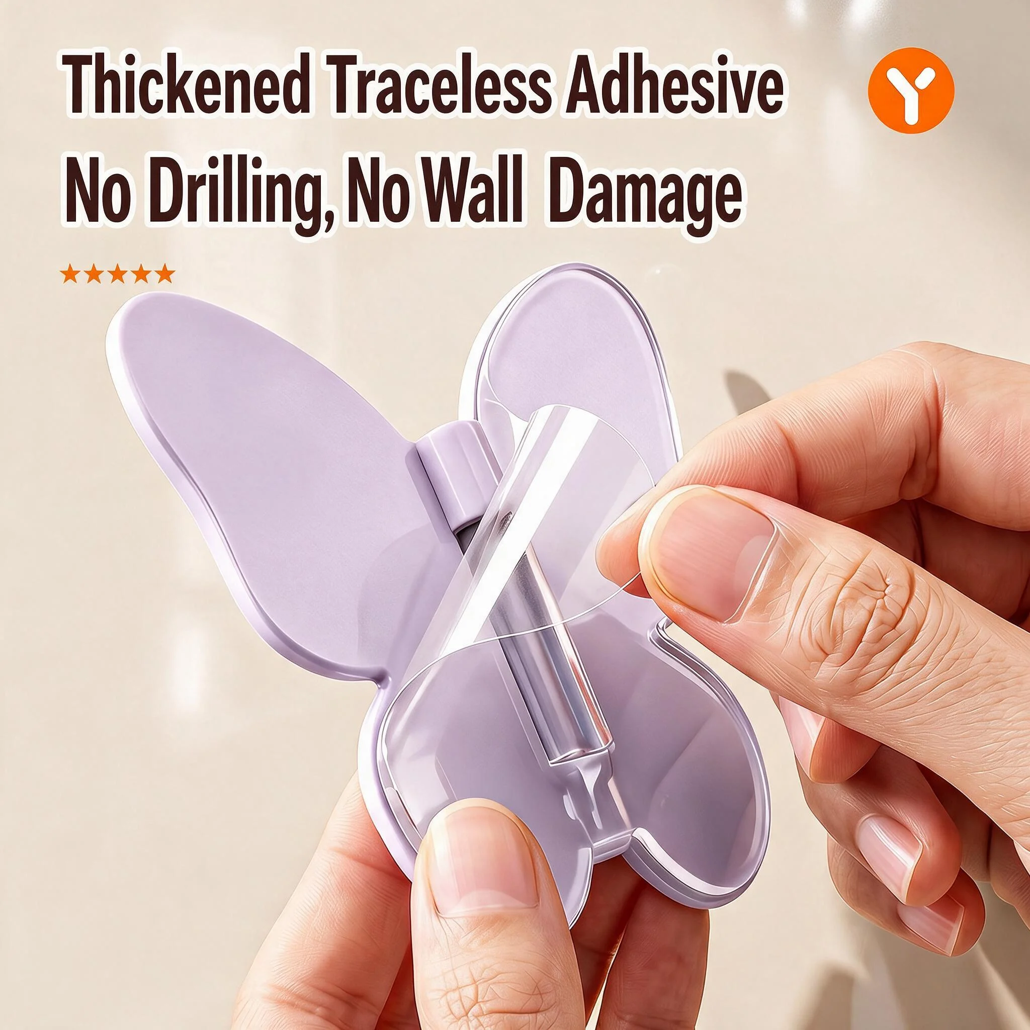 Rotating butterfly triple hook, no punching, strong load-bearing, bathroom kitchen door, rear corner storage, adhesive hook