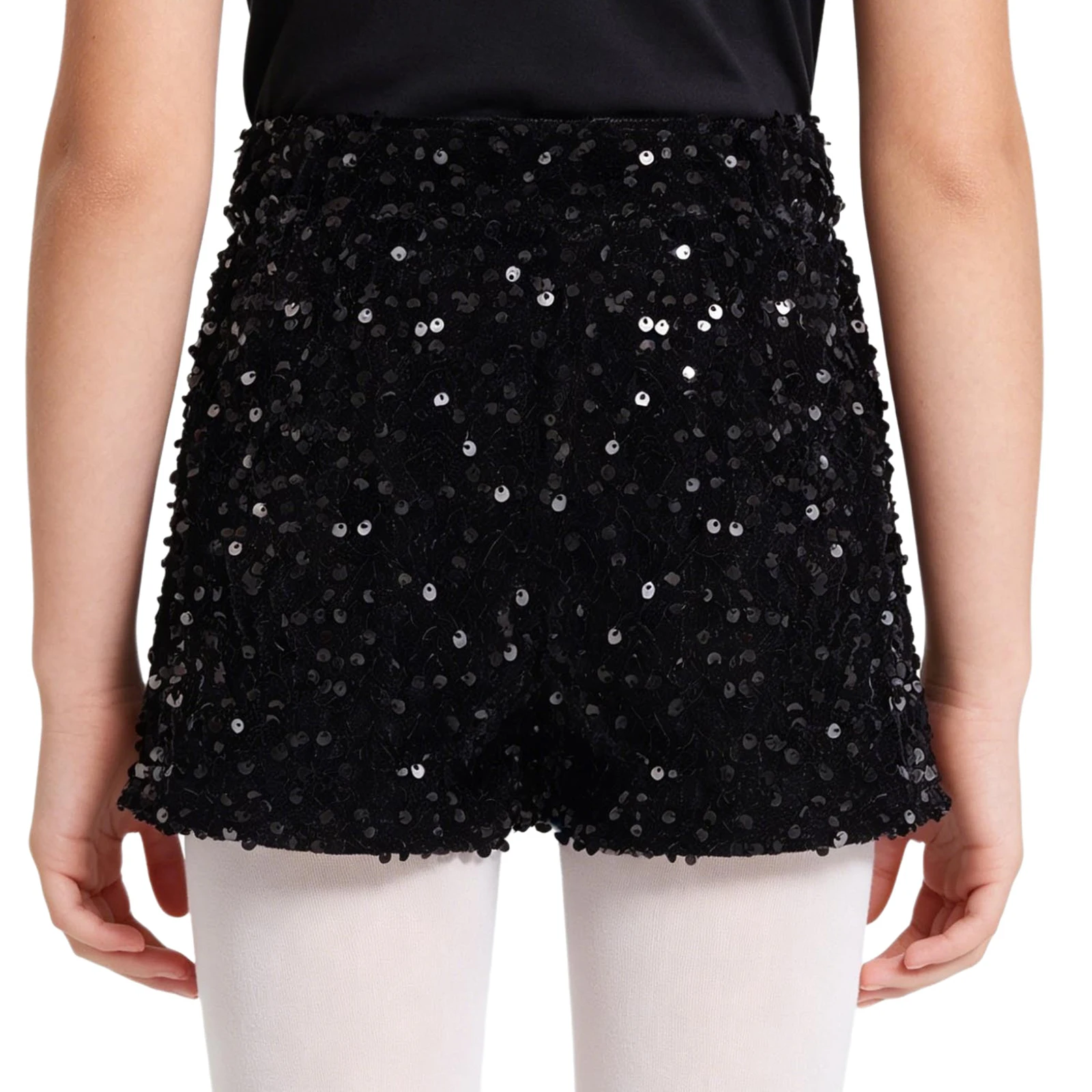 

Kids Girls Ballet Rhythmic Jazz Dance Costume Elastic Waistband Sparkling Sequin Velvet Shorts for Stage Performance Competition