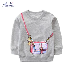 Little maven 2023 Kids Clothes Cartoon Bag Design Sweatshirt Cotton Spring and Autumn Tops Grey Shirt for Baby Girls