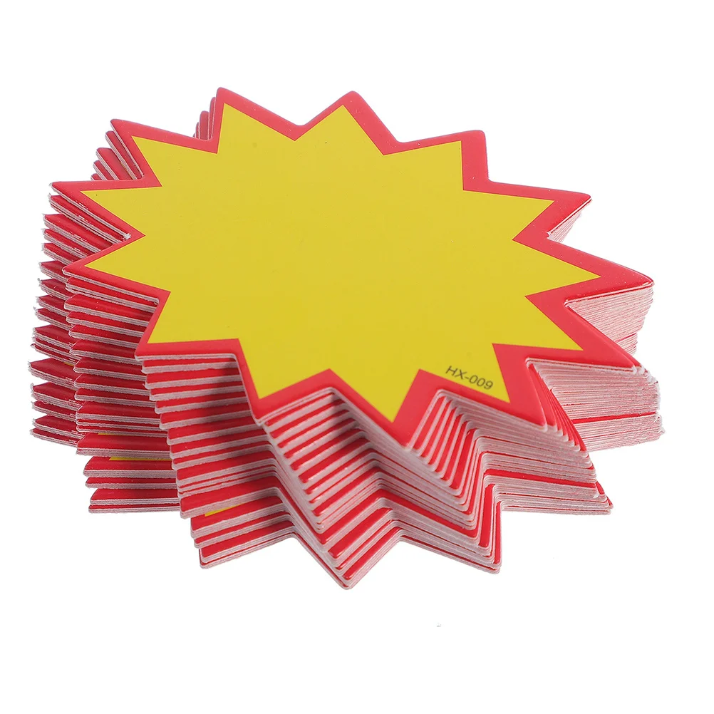 

100 шт. многоразовых ценников для супермаркетов и розничных магазинов, яркие бумажные этикетки с вырезом «звездный взрыв» для рекламы и продаж