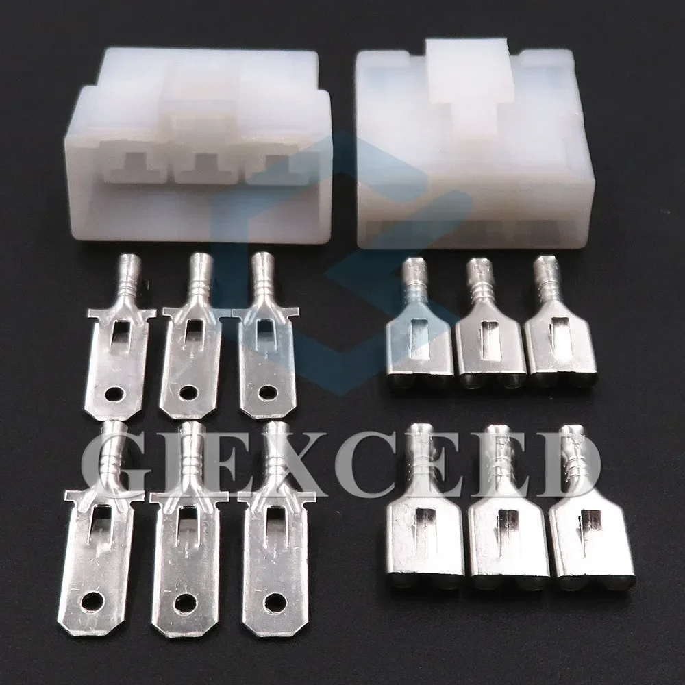 

2 Sets 6 Pin Auto Unsealed Wire Connector 6.3 Series Car Large Current AC Assembly Cable Harness Power Socket With Terminal