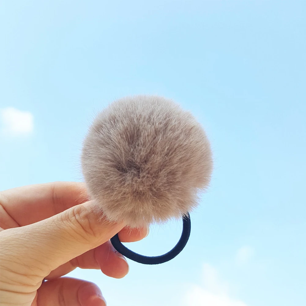 Autumn Winter Imitation Rabbit Fur Elastic Hair Ties Pompom Hair Accessories  Hair Rope Pompom Rubber Band Ponytail Holder