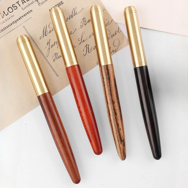 Brass+Tiger Pattern Wooden Ink Fountain Pen High End Calligraphy Pen Sandalwood Calligraphy Business Office Gift Office Supplies