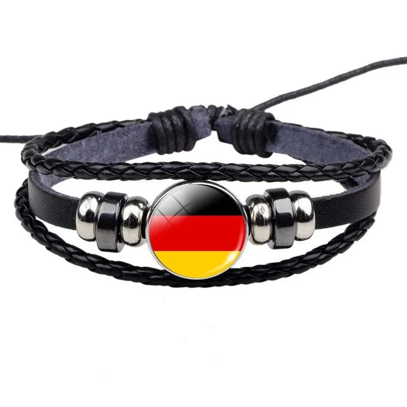 Central Europe: Austria Poland Germany Slovakia Flag Black Bracelet Glass Dome Jewelry Leather Button Men Bangle Gifts