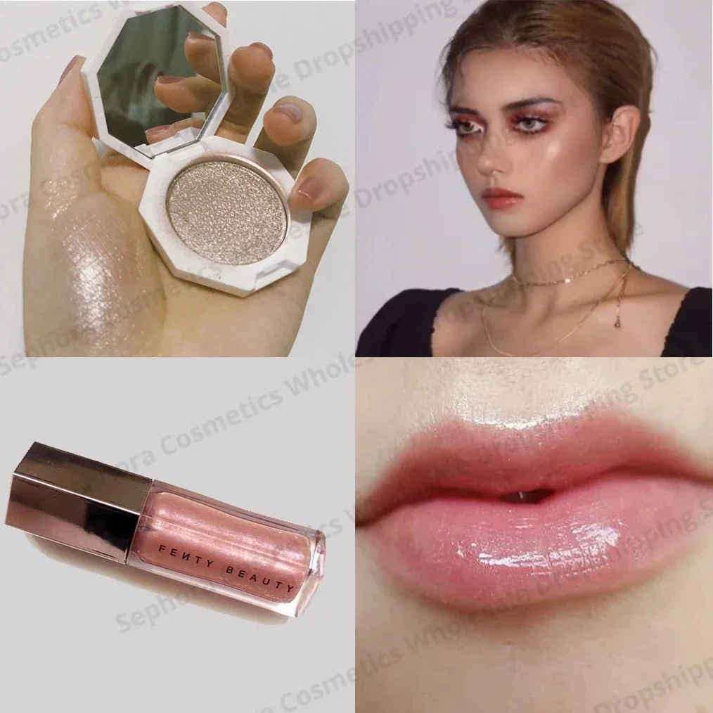 Fenty Beauty Lip gloss 2 in 1 Set Spiegel feuchtigkeit spendender Lip gloss feiner Glanz Highlight aufhellende Nase Schatten Schatten Kombination