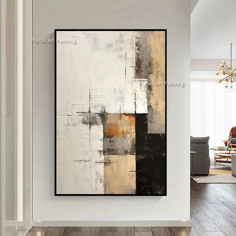 Artisan Painted Mark Rothko Style Earth‑Tone Square Thick Canvas Wall Art Cracked Textured Oil Painting For Home Decor