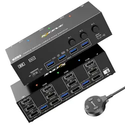8K KVM Switch 3 Monitors 3 Computers HDMI DisplayPort USB 3.0 DP KVM Switcher 8K@30Hz/4k@144Hz Triple Monitor DP KVM for 3 PC Sh