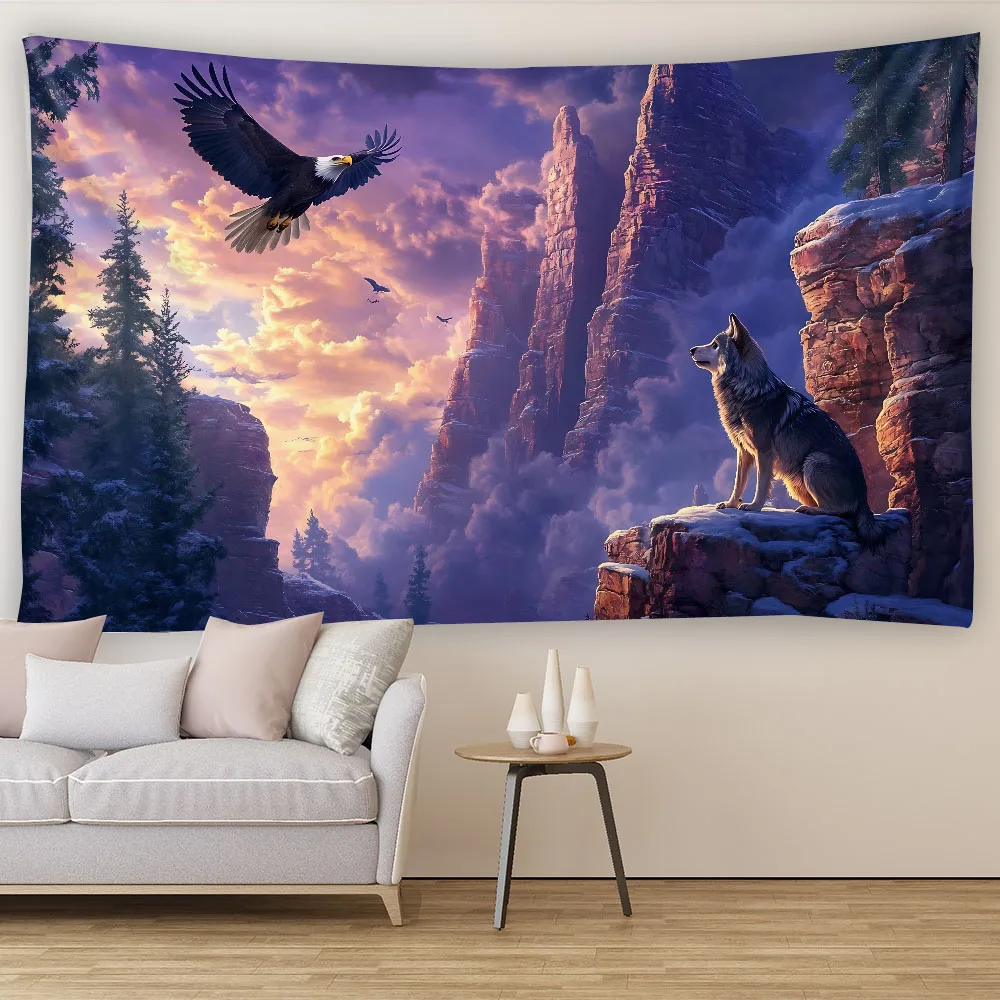 

Eagle Flower Tapestry Forest Sky Dreamy Landscape Wall Hanging Fairy Tale Theme Bedroom Home Decoration Sofa and Bed Sheet