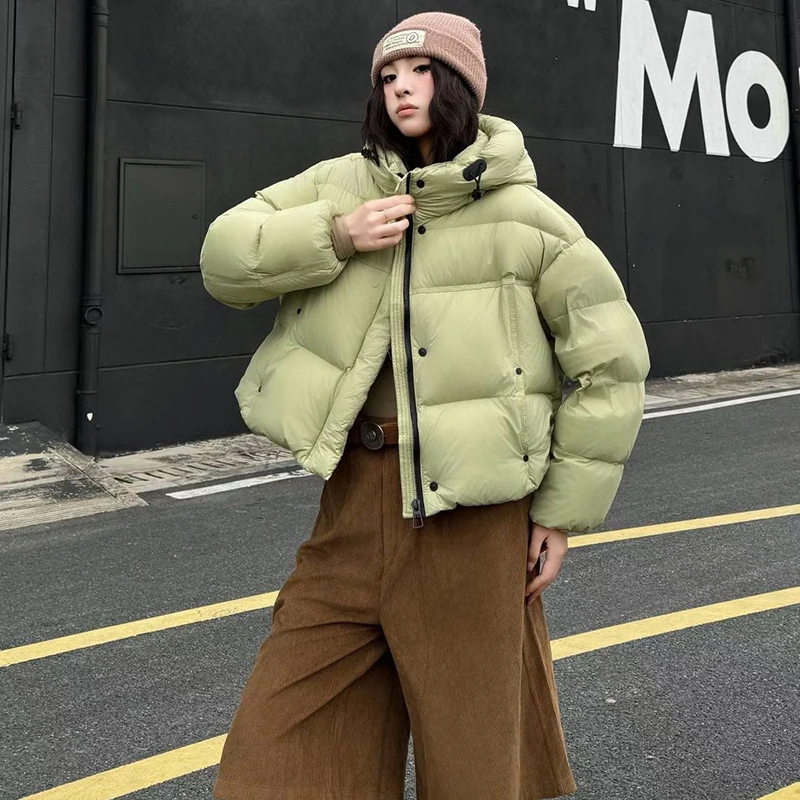 Neue Frauen Weiße Ente Unten Parka Verdickt Mode Winter Puffer Unten Jacke mit Kapuze Lose Warme Mantel Brot Mantel