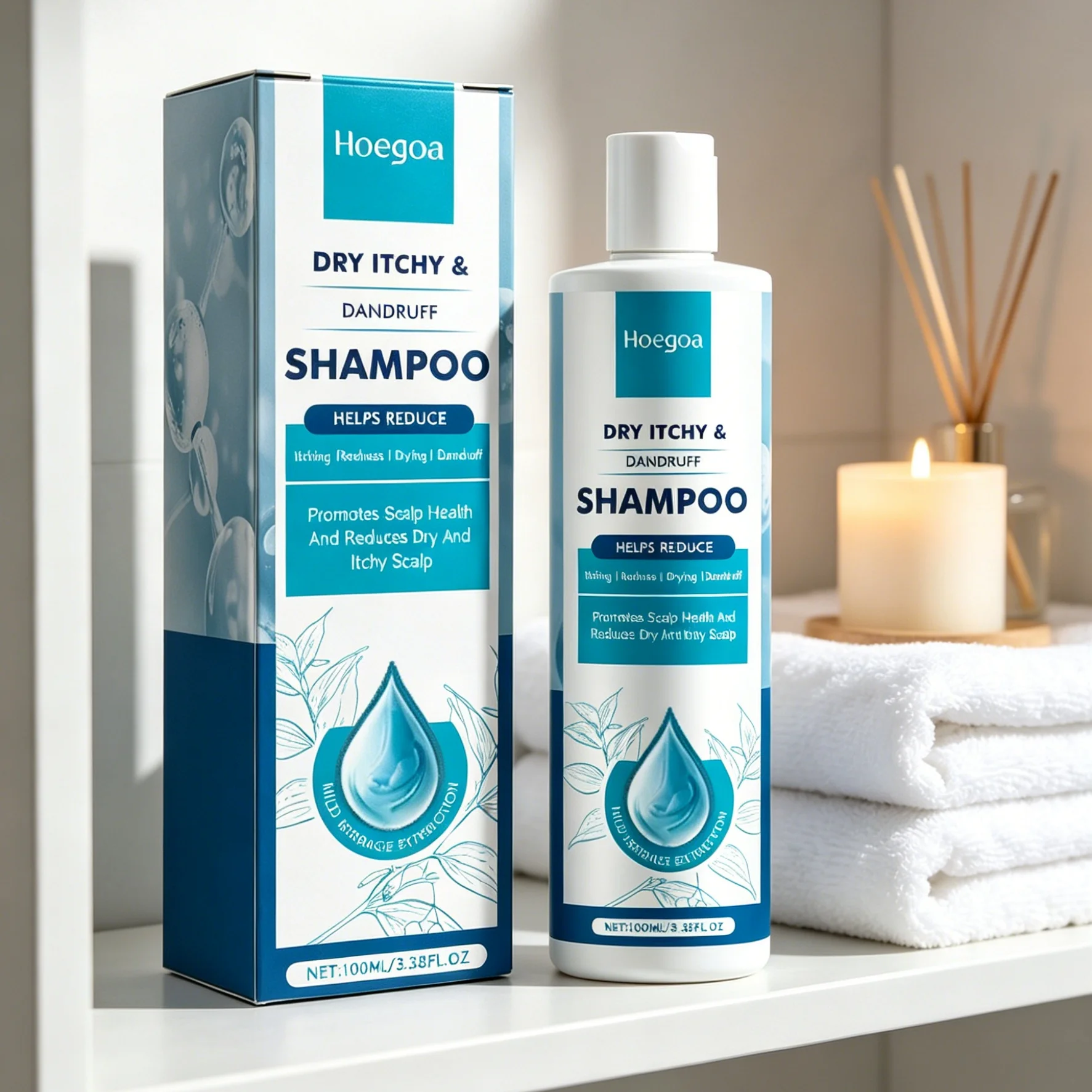 Champú Anticaspa Hoegoa, Limpieza Profunda, Alivio para Cuero Cabelludo Seco, Sensible, con Picazón, Enrojecimiento e Irritación, Hidratante y Suavizante
