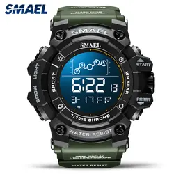 SMAEL Olive Green Sport Watch for Men Waterproof Chronograph Electronic Digital Wristwatch with Week Date Alarm LED Display 8082