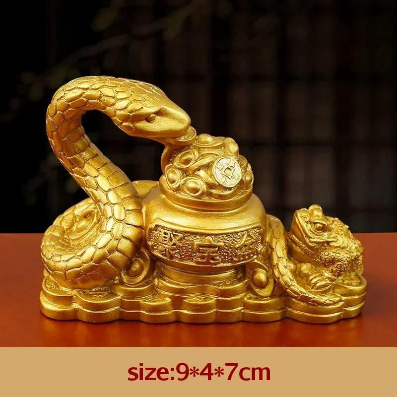 2025 New Year Gold Feng Shui Snake Lion Statue Figurine Coin Money Wealth Luck Spring Festival Home Decoration Small Ornament