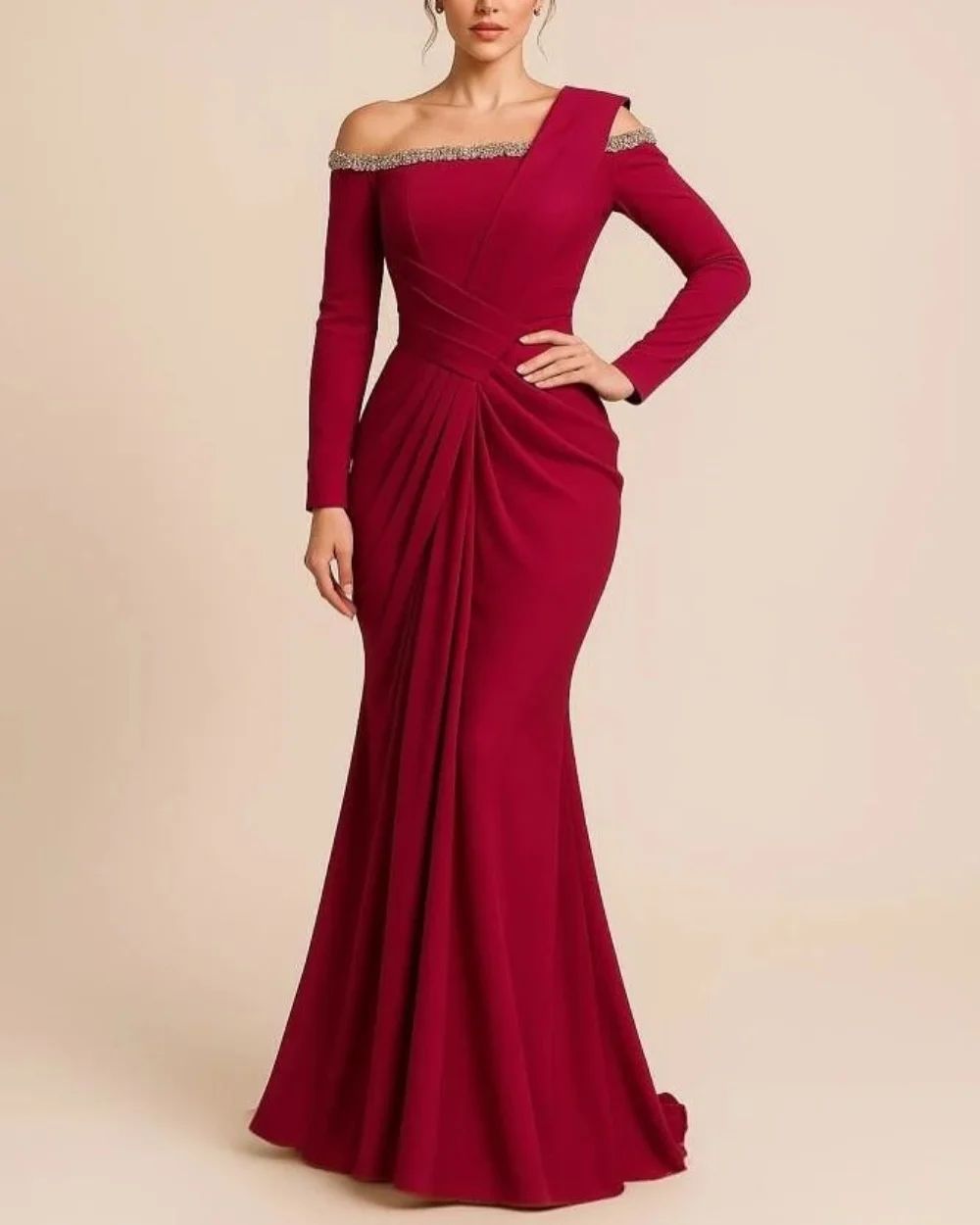 Customized Jersey Rhinestone Pleat Off-the-shoulder Mermaid Long Dresses Bespoke Occasion Elegant Classic Formal Evening