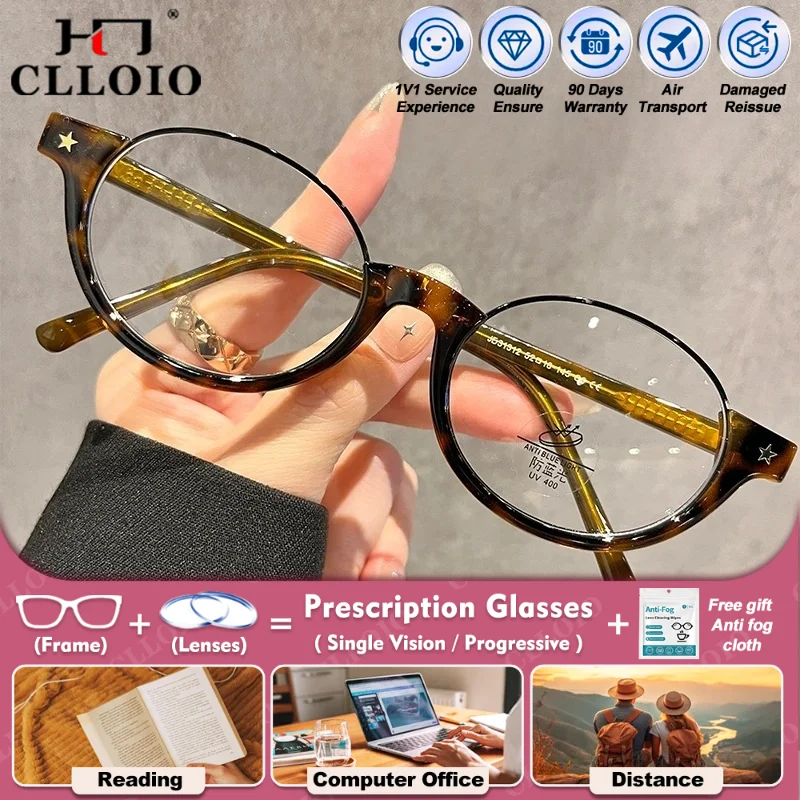 

CLLOIO Fashion New Design Half-Frame Women Round Myopia Prescription Glasses High Quality Blue Light Filter Reading Eyeglasses