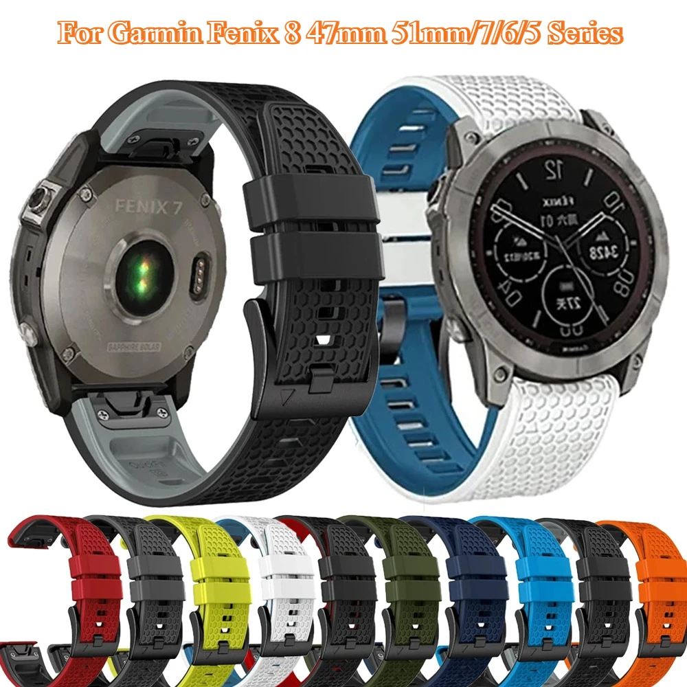 QuickFit 22mm/26mm Silikon-Uhrenarmband für Garmin Fenix 8 47mm 51mm/7/6/5 Serie Instinct, COROS VERTIX 2 Atmungsaktives Uhrenarmband