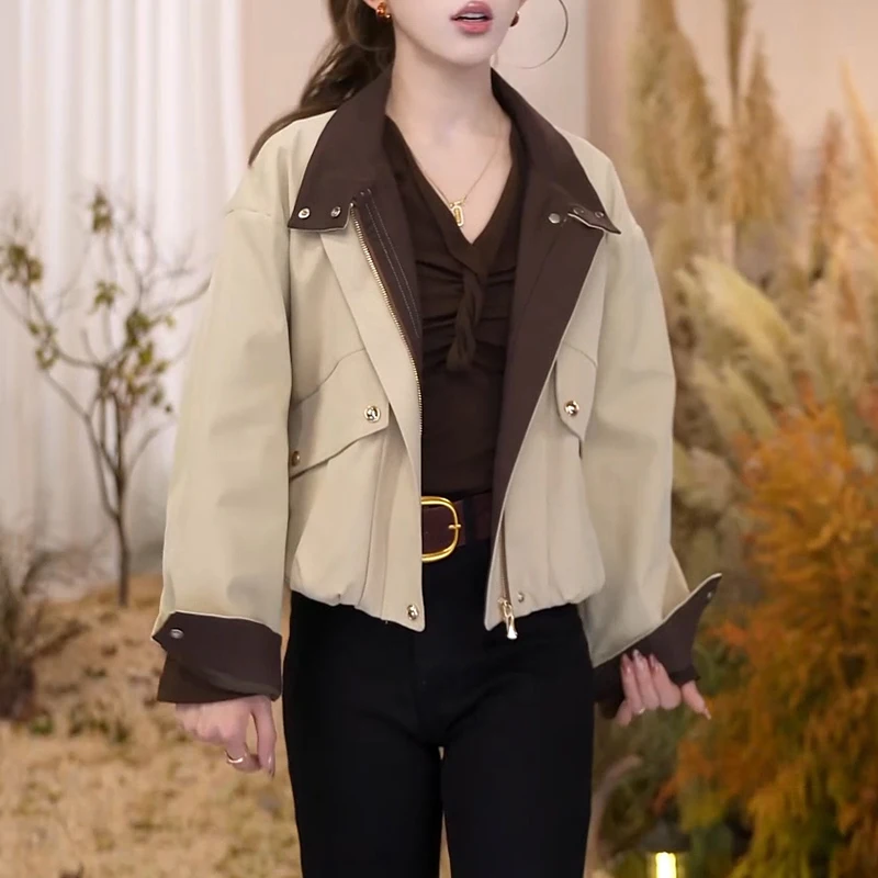 

Простая повседневная женская куртка цвета хаки, осень 202, новая мода, универсальная рабочая одежда, топ, дышащая застежка-молния