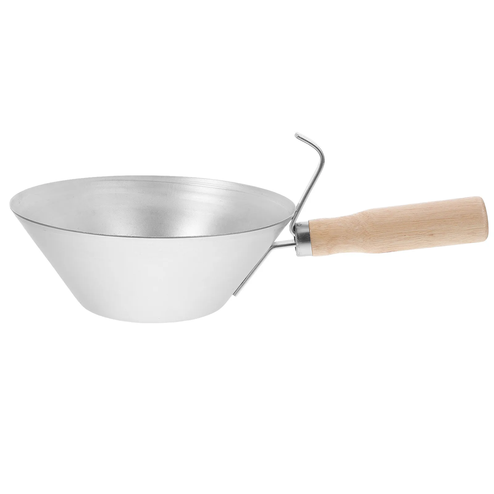 

Professional Plaster Mud Pan Cement Bucket Scoop with Ergonomic Wood Handle Sheared Edges for Drywall Finishing and Plastering