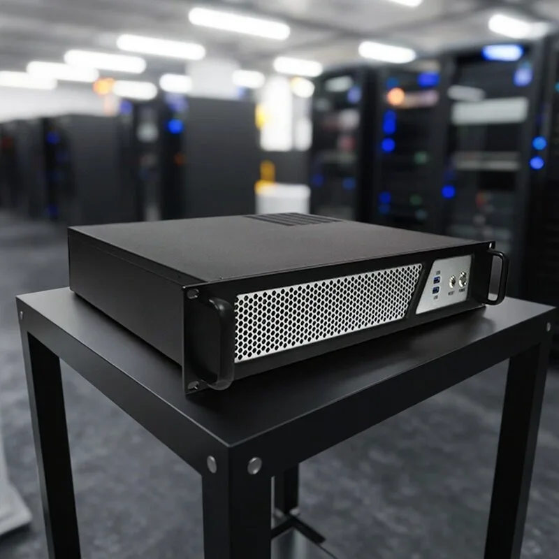 380mm Short 2U Industrial Chassis, Aluminum Front Panel MATX Dustproof Server Computer Case