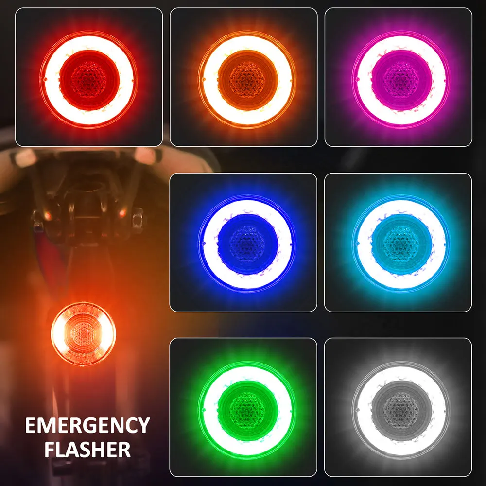 Awapow Bicycle Night Riding Colorful Tail Light Road Bike Brake Sensor Light Mountain Bike Warning Light Bicycle Accessories