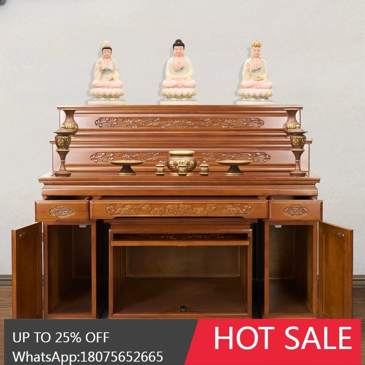 HLZ Solid Wood Buddhist Altar New Chinese Style Home Incense Table Multi-layer Step Altar Tibetan Style