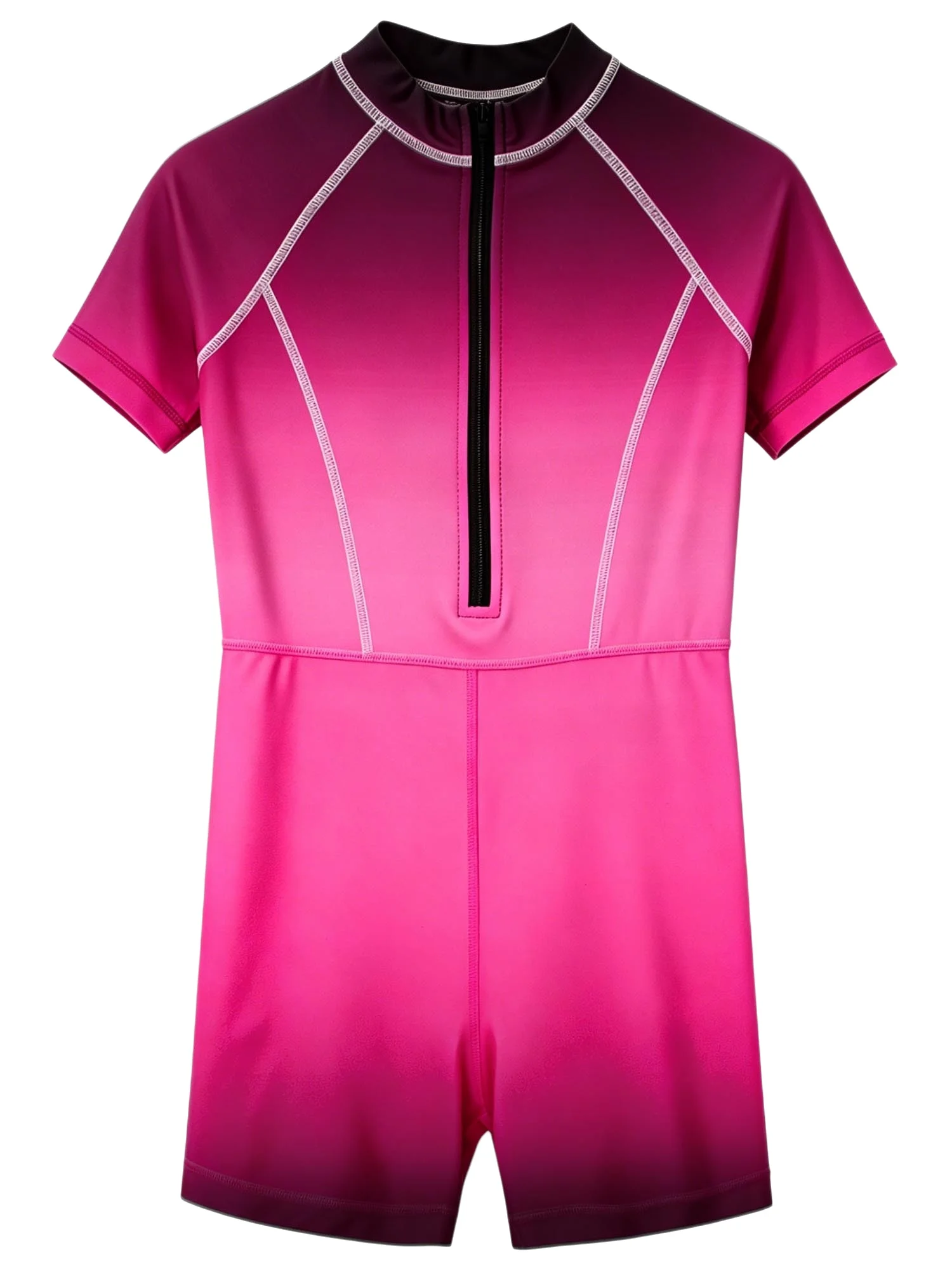 Unisex Kids Boys Girls Rash Guard Swimsuit One-piece Short Sleeve Front Zipper Swimwear for Swimming Diving Surfing