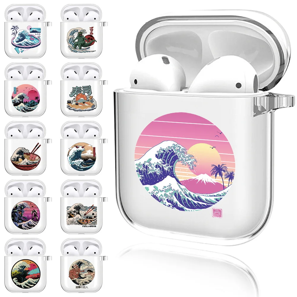 

Earphone Silicone Case for Apple AirPods 1st /2nd Generation Anti-drop Wave Print Wireless Bluetooth Headphone Protective Cover