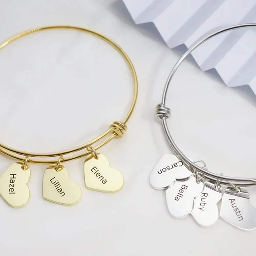 

Personalized Bracelet for Women Heart Customized Engraved 1-3Names Adjustable Bangles Stainless Steel for Mama Jewelry Gift