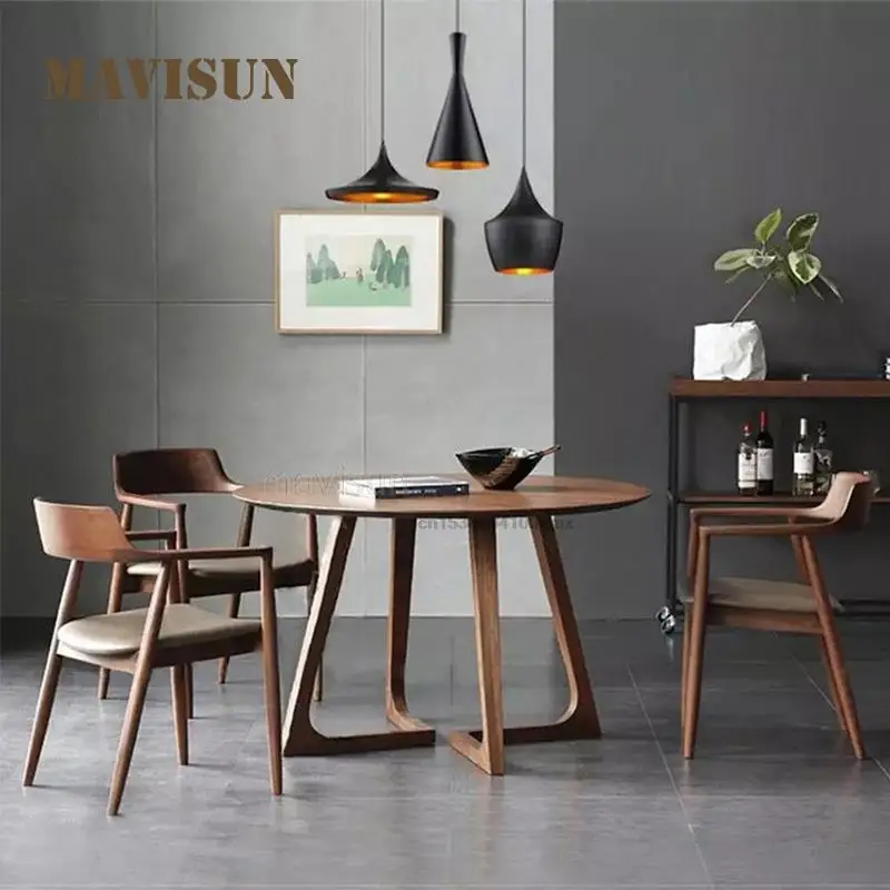 

Japanes Style Minimalist Dining Table And Chair Combination Small Apartment Round Solid Wood Table Modern Living Room Furniture